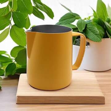 Dianoo Stainless Steel Frothing Pitcher Jug Steaming Pitcher Suitable For Coffee, Latte And Frothing Milk 350ml Yellow