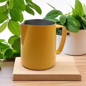 Dianoo Stainless Steel Frothing Pitcher Jug Steaming Pitcher Suitable For Coffee, Latte And Frothing Milk 350ml Yellow