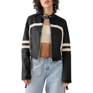 Saodimallsu Women’s Faux Leather Jacket Cropped Moto Style