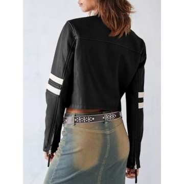 Saodimallsu Women’s Faux Leather Jacket Cropped Moto Style