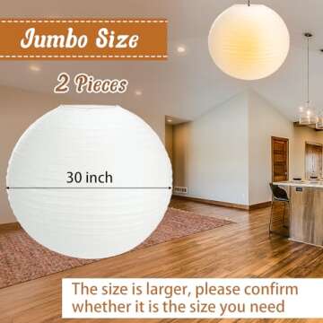 Lanties 2 Pcs Chinese Paper Lantern 30 Jumbo Round Lantern Lamp Japanese Hanging Ball luminary for B...