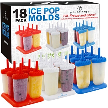 U.S. Kitchen Supply Jumbo Set of 18 Classic Ice Pop Popsicle Molds - Sets of 6 Red, 6 White & 6 Blue...