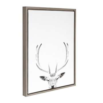 Kate and Laurel Sylvie Deer with Antlers Black and White Portrait Framed Canvas Wall Art by Simon Te Tai, 18x24 Gray