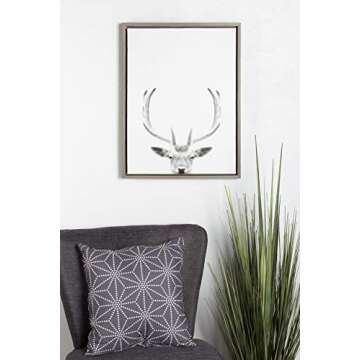 Kate and Laurel Sylvie Deer with Antlers Black and White Portrait Framed Canvas Wall Art by Simon Te Tai, 18x24 Gray