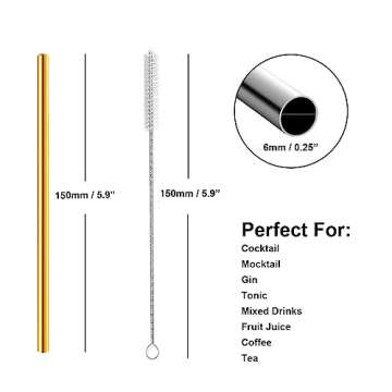 Short Cocktail Straws, Metal Stainless Steel Reusable Straw Small Mini Coffee Stir Straws for Cockta...