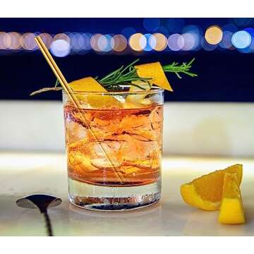 Short Cocktail Straws, Metal Stainless Steel Reusable Straw Small Mini Coffee Stir Straws for Cocktails Party Accessories Glasses Mason Jar Tumbler Juice Tea Mojito Drinks with Brush, Gold 8 Pcs