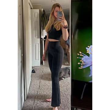 TomTiger Bootcut Black Flare Leggings for Women Yoga Pants with Tummy Control High-Waisted and Wide Leg (Bootcut Black,M)