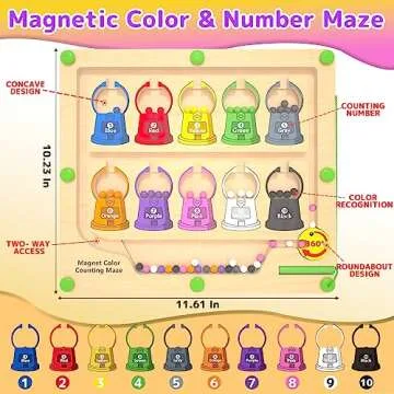 Magnetic Color and Number Maze - Montessori Toys for 3+ Year Old, Wooden Magnet Color Sorting and Le...
