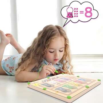 Magnetic Color and Number Maze - Montessori Toys for 3+ Year Old, Wooden Magnet Color Sorting and Learning Counting Puzzle Game Board - Fine Motor Skills Toys for Boys and Girls 3 4 5 Years Old