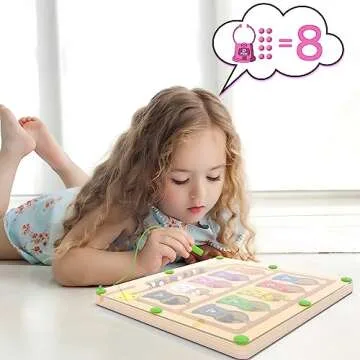 Magnetic Color and Number Maze - Montessori Toys for 3+ Year Old, Wooden Magnet Color Sorting and Learning Counting Puzzle Game Board - Fine Motor Skills Toys for Boys and Girls 3 4 5 Years Old