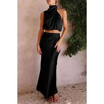 PRETTYGARDEN Women's Satin 2 Piece Summer Outfits