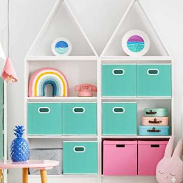 Simple Houseware Foldable Cube Storage Bin with Handle, Turquoise - 6 Pack