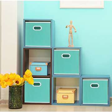 Simple Houseware Foldable Cube Storage Bin with Handle, Turquoise - 6 Pack
