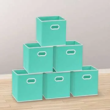 Simple Houseware Foldable Cube Storage Bin with Handle, Turquoise - 6 Pack