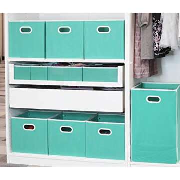 Simple Houseware Foldable Cube Storage Bin with Handle, Turquoise - 6 Pack
