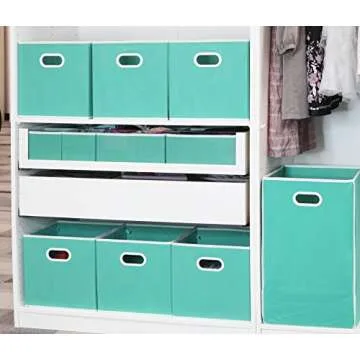 Simple Houseware Foldable Cube Storage Bin with Handle, Turquoise - 6 Pack