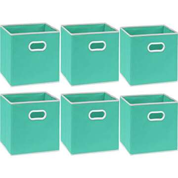 Simple Houseware Foldable Cube Storage Bin with Handle, Turquoise - 6 Pack