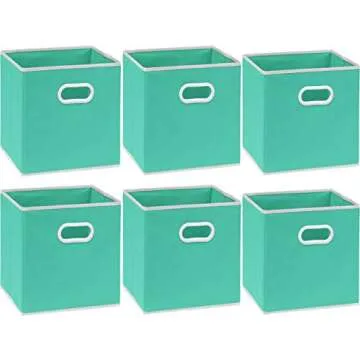 Simple Houseware Foldable Cube Storage Bin with Handle, Turquoise - 6 Pack