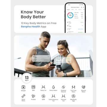 RENPHO Smart Scale with BMI, Body Fat, Muscle Mass, Bluetooth Scale for Body Weight, FSA HSA Store Eligible, 13 Metrics with Large VA Display, Support App Connection, Black, Elis 2X