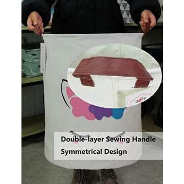 QUEENLALA Large Storage Basket,Laundry Hamper/Bathroom/Home Decor/Collapsible Round Storage Bin,Boys and Girls Hamper/Boxes/Clothing(Golden Unicorn)