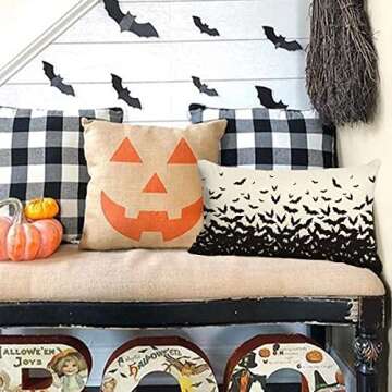 JXZYGMD Halloween Pillow Cover 12x20 inch Bats Halloween Lumbar Pillow Covers Decorations Outdoor Halloween Pillows Decorative for Halloween Home Decor for Sofa