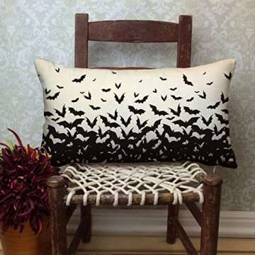 JXZYGMD Halloween Pillow Cover 12x20 inch Bats Halloween Lumbar Pillow Covers Decorations Outdoor Halloween Pillows Decorative for Halloween Home Decor for Sofa