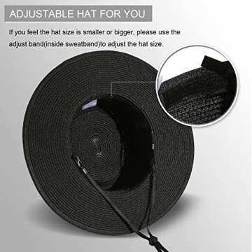 Lanzom UPF50+ Women Wide Brim Straw Panama Sun Hat Boater Summer Beach Sun Hat (Black)