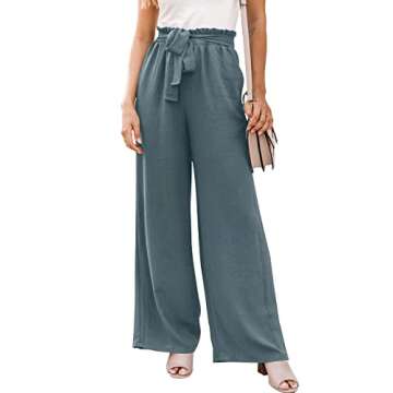 NIMIN High Waisted Work Pants for Women Summer Casual Wide Leg Pants Loose Comfy Flowy Beach Pants w...