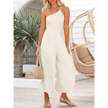 Stylish ANRABESS One Shoulder Linen Jumpsuit for Women