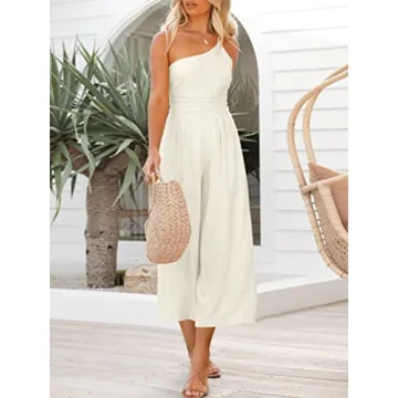 Stylish ANRABESS One Shoulder Linen Jumpsuit for Women