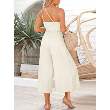 Stylish ANRABESS One Shoulder Linen Jumpsuit for Women