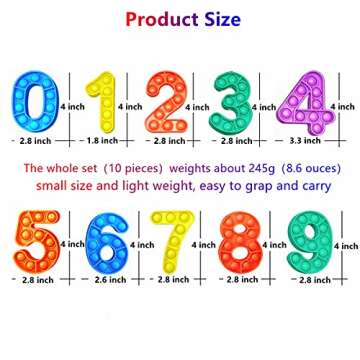 10pcs Push Pop Bubble Fidget Toy Set, Number 0-9 Shape Fidget Sensory Toys, Push Pop Bubble Fidget Toys to Relieve Stress & Anxiety, Autism Special Needs Stress Reliever for Kids & Adults (Multicolor)