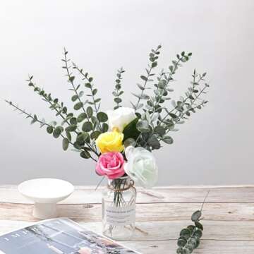 ScarFio 40Pcs Eucalyptus Stems, Artificial Eucalyptus Leaves Stems,Faux Greenery Branches, Real Grey Green Touch Leaf Branches for Home Office Flowers Bouquet Centerpiece Wedding Decoration