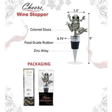 Cheers Frog Metal Wine Stopper - Elegant Vacuum Seal Reusable Toad Animal Wild Life Wine Bottle Stop...