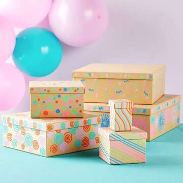 Bright Creations 6-Pack Decorative Nested Boxes with Lids, Assorted Sizes, Square Nesting Gift Box, Large to Small, Thick Paper Board, Stackable Gift Boxes for Presents, Wedding, Birthday, DIY