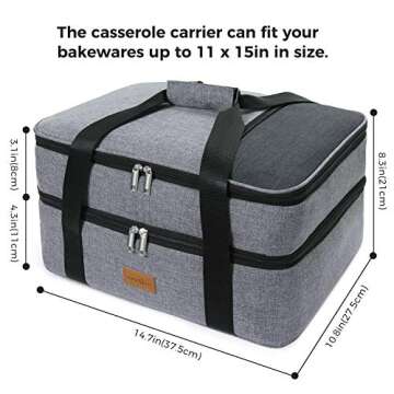 Lifewit Double Decker Casserole Carrier Lasagna Lugger for Potluck Parties/Picnic/Beach, Thermal Lunch Bag to Keep Food Hot/Cold, 14.8 X 10.8 X 8.3 Inch Grey