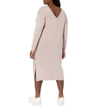 The Drop Women's Suki Rib Midi V-Back Dress in Hushed Pink