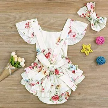 Baby Girls Vintage Floral Romper with Headband Set
