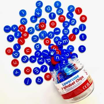 hand2mind Lowercase Alphabet Chips, Toddler Learning Letters for Spelling, Learn to Spell for Kids, Reading Tools for Kids, Science of Reading Manipulatives, Teaching Supplies Kindergarten