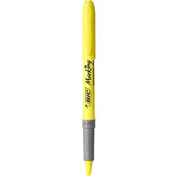 BIC Brite Liner Grip Highlighters; Chisel Tip (1.6mm); Assorted Pastel and Fluorescent; For Broad Highlighting & Fine Underlining; 12-Count