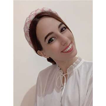 OIL FREE Tweed Padded Headband for Women, Multicolour Cotton-blend Hair Band, Retro-inspired 3D Sponge Cushion Headband, Fashion Hair Accessory (Tweed Plaid - Icecream Pink)