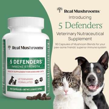 5 Defenders Mushroom Supplements for Cat Dog Vitamins Health Support with Chaga, Shiitake, Reishi Tu...