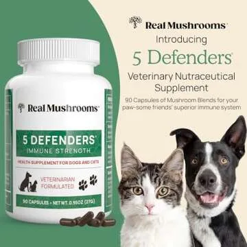 5 Defenders Mushroom Supplements for Cat Dog Vitamins Health Support with Chaga, Shiitake, Reishi Tu...