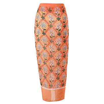 IDOPIP Women's Floral Print One Piece Swimsuit with Beach Cover up Wrap Skirt Sarong Halter Cutout Monokini Swimwear Sarong Coverups Two Piece Bathing Suits Bikini Set Beachwear Orange - Halter S