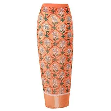 IDOPIP Women's Floral Print One Piece Swimsuit with Beach Cover up Wrap Skirt Sarong Halter Cutout Monokini Swimwear Sarong Coverups Two Piece Bathing Suits Bikini Set Beachwear Orange - Halter S