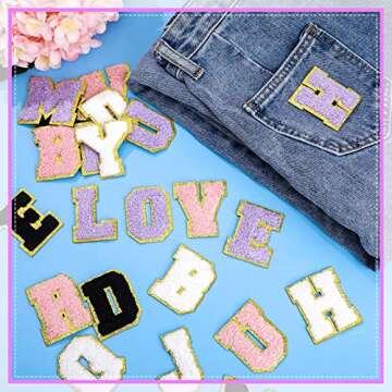 104 Pcs Chenille Letter Patches Self Adhesive Letters Rainbow Self Adhesive Chenille Embroidered Clo...