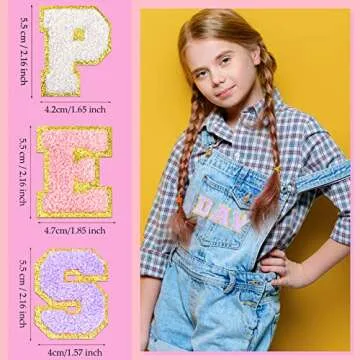 104 Pcs Chenille Letter Patches Self Adhesive Letters Rainbow Self Adhesive Chenille Embroidered Cloth Sticker Assorted-Color Rose Patches for Jeans Embroidered Applique