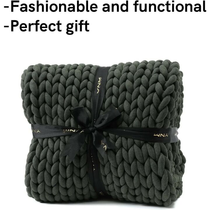 YnM Chunky Yarn Weighted Blanket - Forest Green 60x80