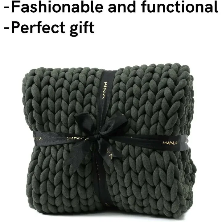 YnM Chunky Yarn Weighted Blanket - Forest Green 60x80