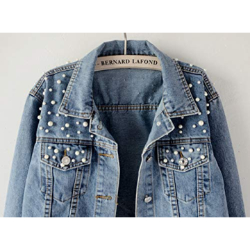 Kedera Women Oversized Denim Jacket with Pearl Accents